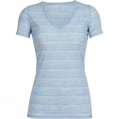 Top Icebreaker Tech Lite Manga Corta V Neck Mujer - Azules - Chile NAK597130